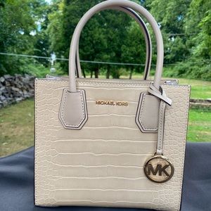 Michael Kors Beige Croc Embossed Leather Mercer Tote